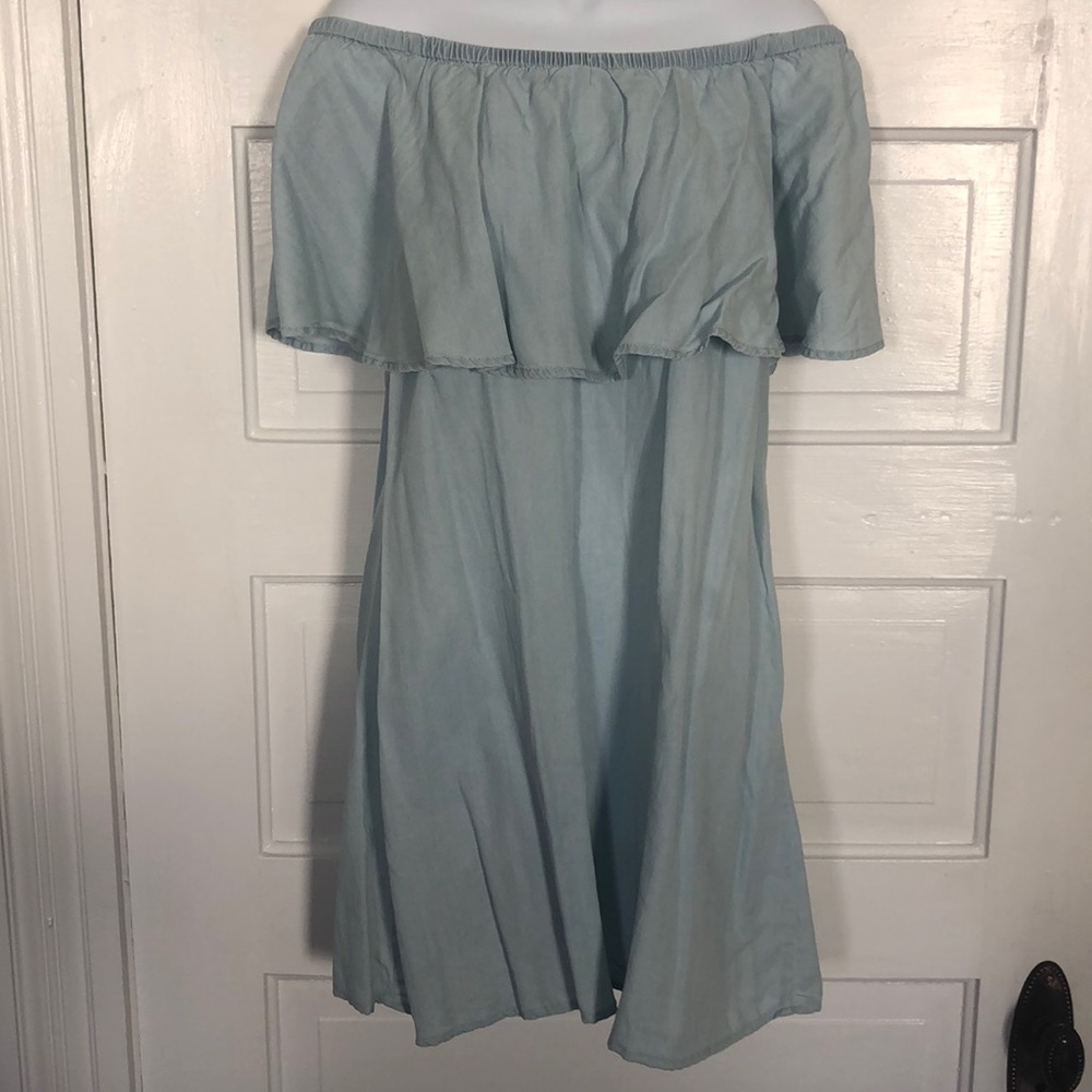 Off the shoulder denim shift dress